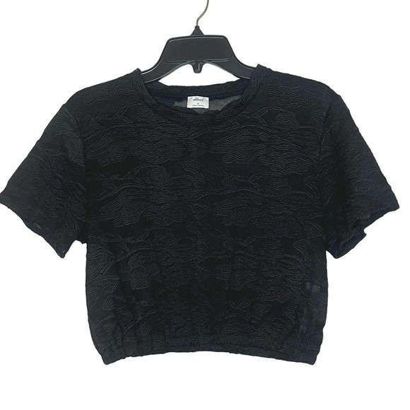 Aritizia Wilfred Textured Abstract Black Fitted Sheer Crop Top - Picture 1 of 5